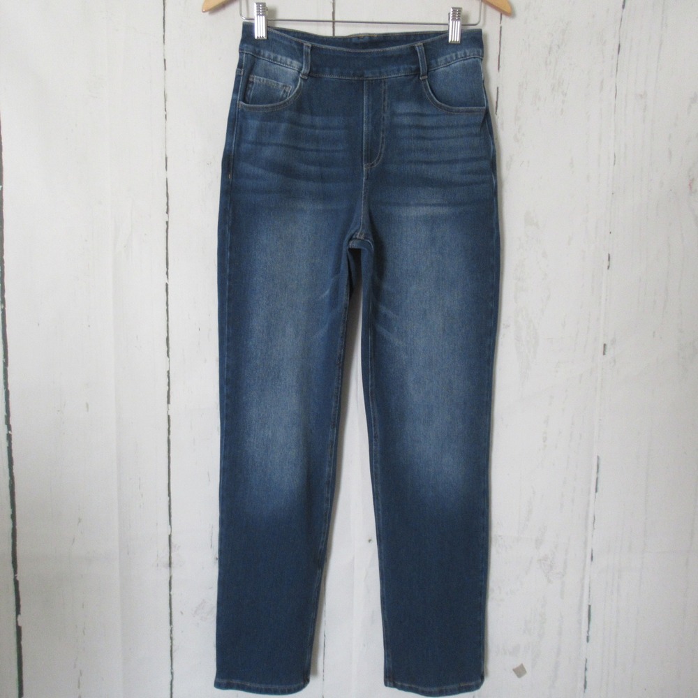 Halara Flex Jeans M Blue Stretch High Rise Straight Leg Pull On Distressed